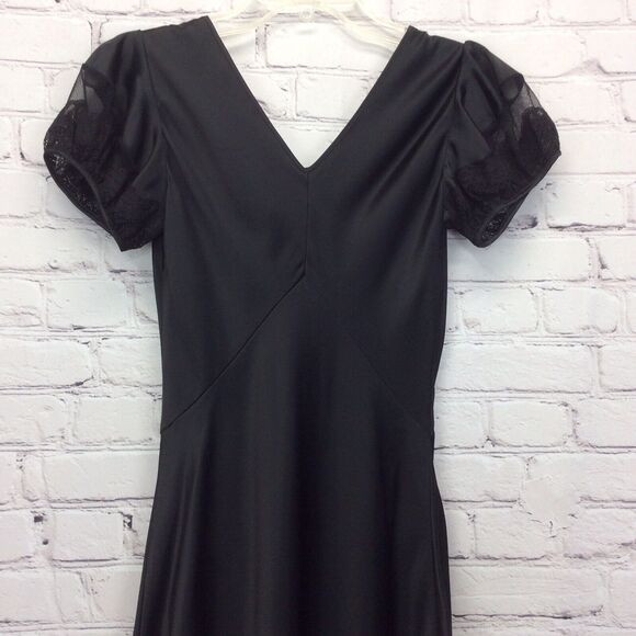 Vivienne Tam Slip Dress Women's Sz 2 Black 100% Silk Geometric Accent V-Neck Tie - Picture 11 of 12